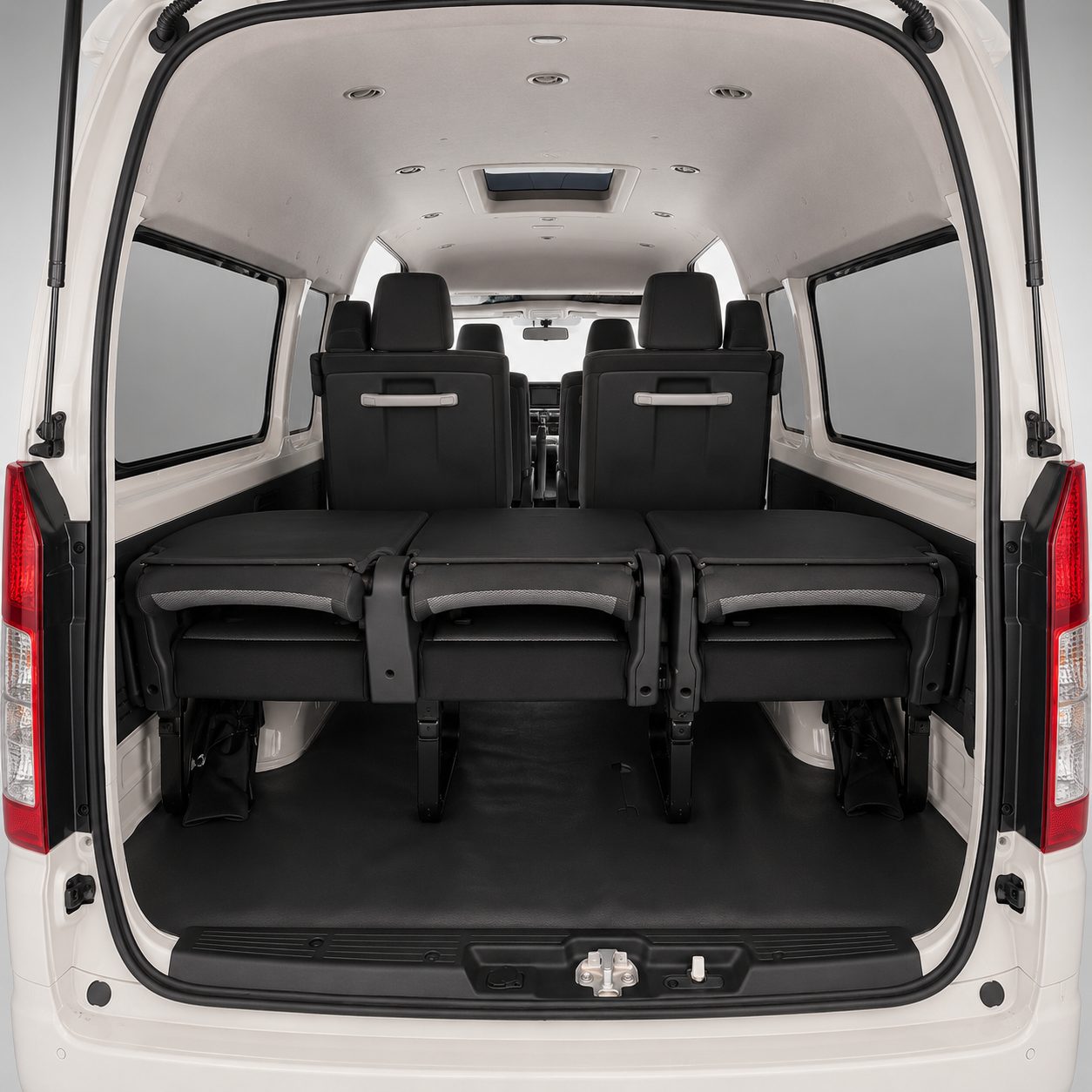 Boot space with the last row folded — cavernous cargo bay for bulky gear